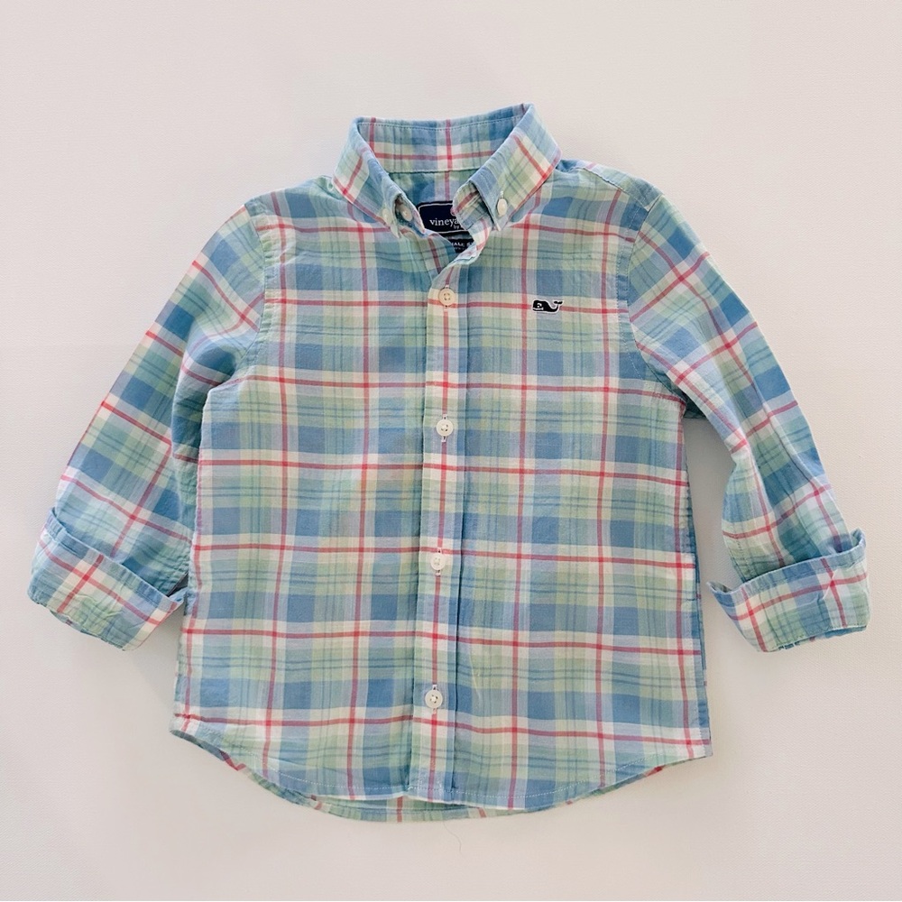 Vineyard Vines 2T Toddler Boy Whale Plaid Blue Shirt Spring Fall Summer